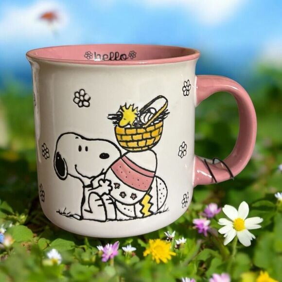 Peanuts Snoopy and Woodstock 'HELLO EASTER' Easter Basket and Egg Mug - NWT - Picture 1 of 5